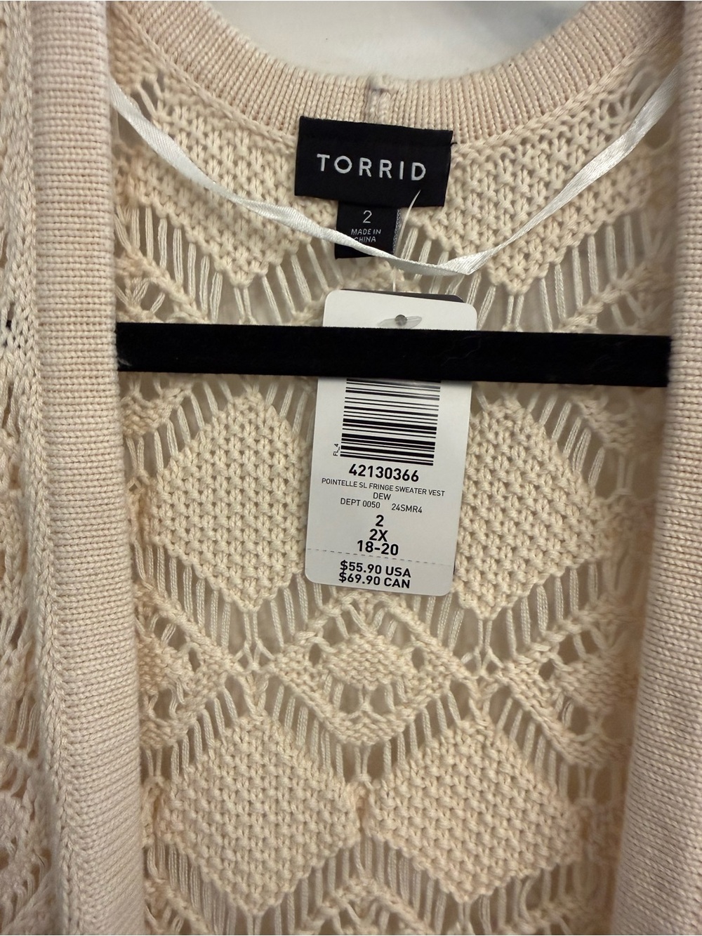 Torrid Ivory Crochet Fringe Sweater Vest - Picture 5 of 6